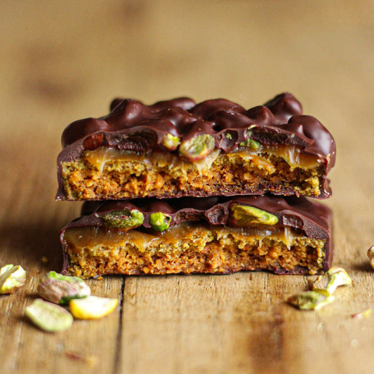 Goûter chocolat noir, pistache & caramel