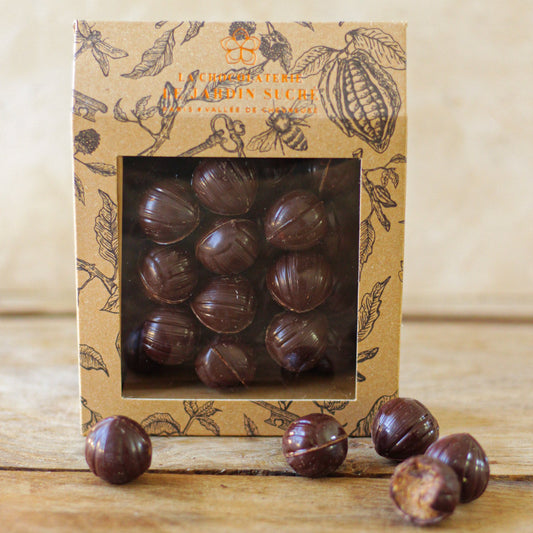Une coque en chocolat noir et un praliné noisette fait maison - Le Jardin Sucré
