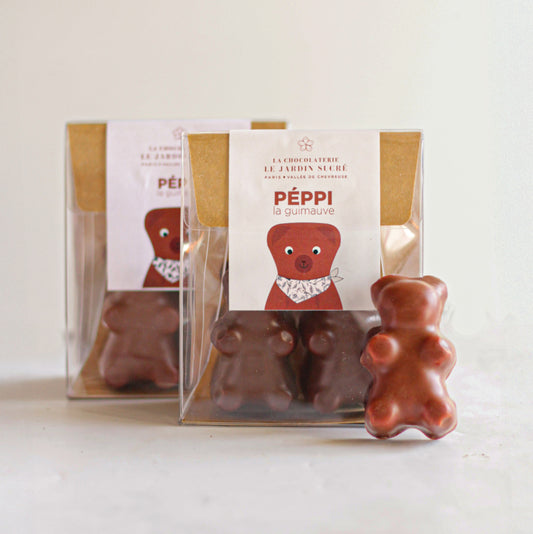 Ourson guimauve chocolat au lait et une guimauve à la vanille de Madagascar - Le Jardin Sucré