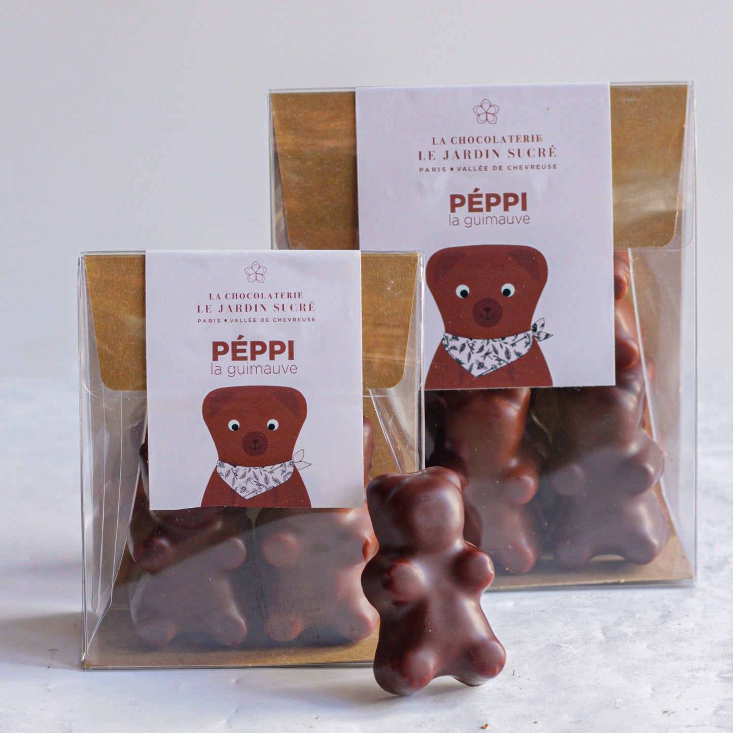 Ourson guimauve chocolat noir et une guimauve à la vanille de Madagascar - Le Jardin Sucré