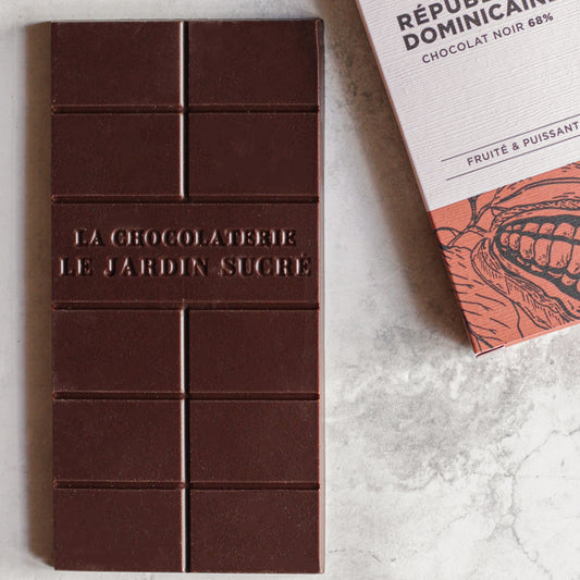 Tablette Chocolat Noir pure origine République Dominicaine fabriquée dans l'Atelier et Pâtisserie de Cernay-la-Ville (78) - Le Jardin Sucré