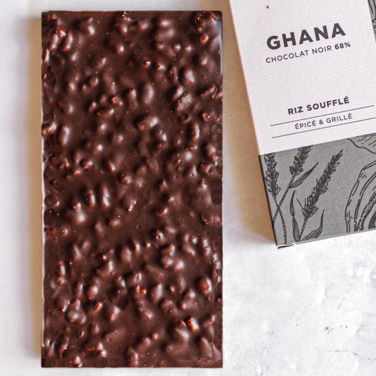 ablette de Chocolat Noir & riz soufflé conçue dans l'Atelier de Le Jardin Sucré